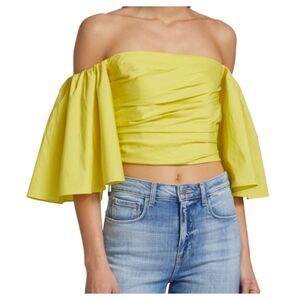 TANYA TAYLOR‎ Sloane Off Shoulder Cropped Blouse Yellow NWT Sz 0
